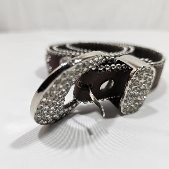 Nocona Cowgirl Western Brown/Rhinestone Heart Leather Belt Size 28 Bling - Picture 9 of 9